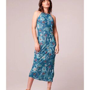 Band Of The Free Audette Teal Floral Halter Midi Dress NWT